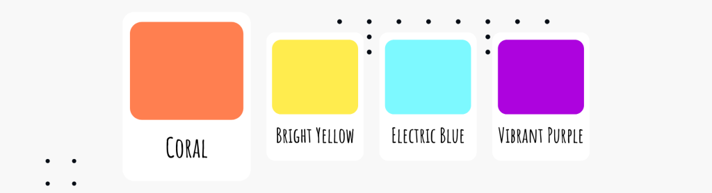 coral bright yellow electric blue vibrant purple - Sanders Design