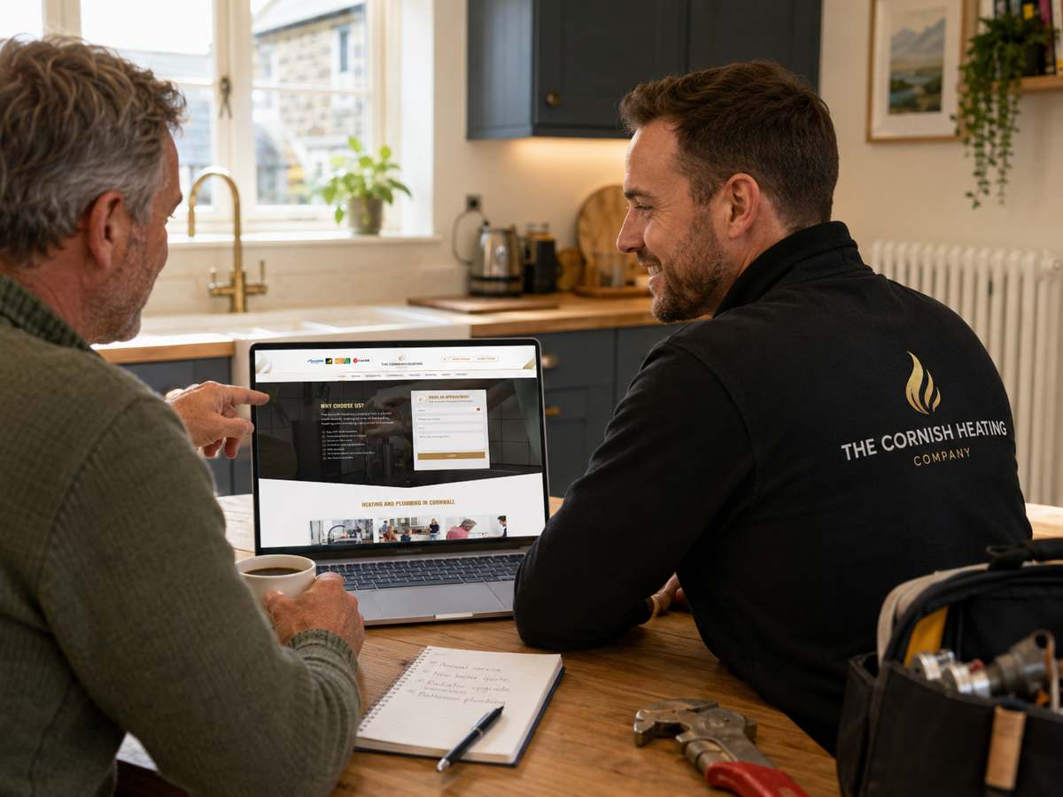 The Cornish Heating Company engineer with a customer