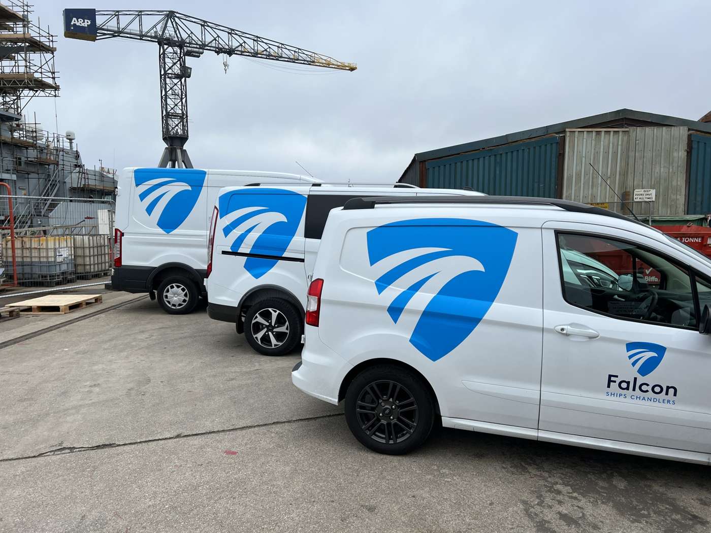 Falcon Ships Chandlers branded fleet at the shipyard