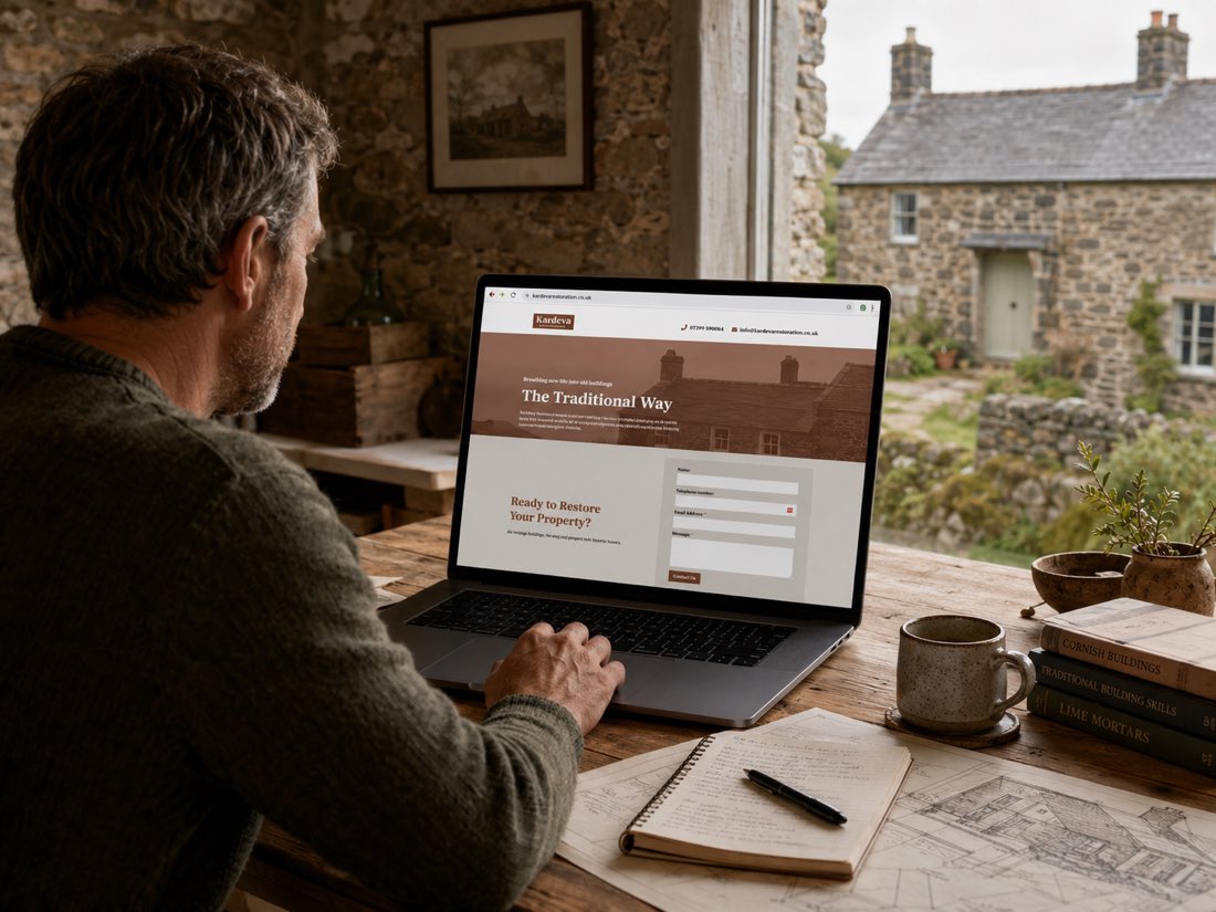 Kardeva Restoration website shown on a laptop