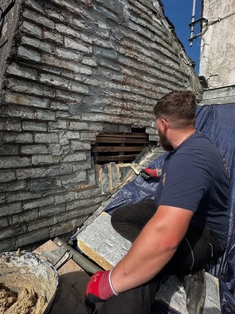 Chimney and roof restoration work in progress